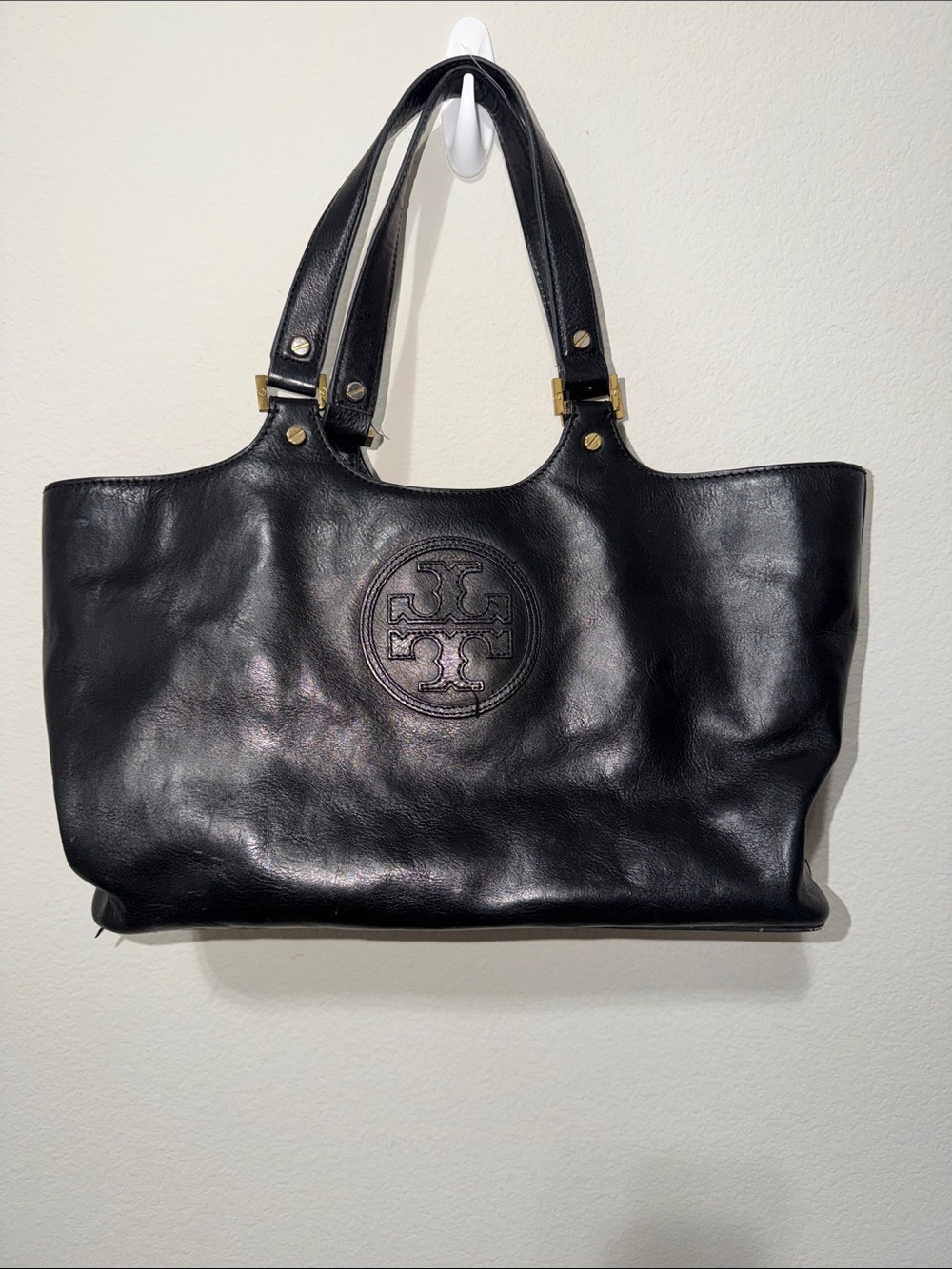 Tory Burch Black Leather Logo Tote